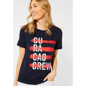 CECIL T-Shirt in dunkelblau / rot / weiß